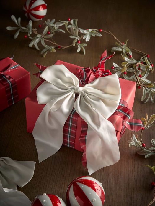 Four Supersized Satin Tree Bows - White