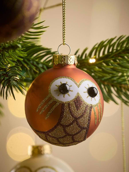 Twelve Miniature Owl Glass Baubles