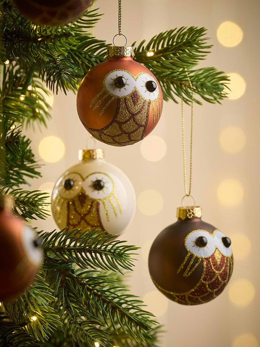 Twelve Miniature Owl Glass Baubles