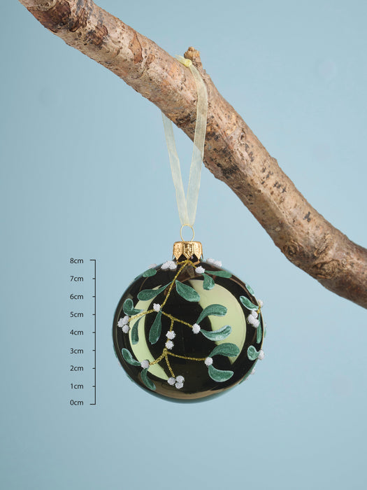 Six Luxury Mistletoe Glass Baubles