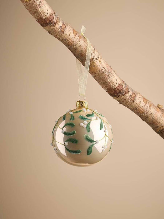 Six Luxury Mistletoe Glass Baubles