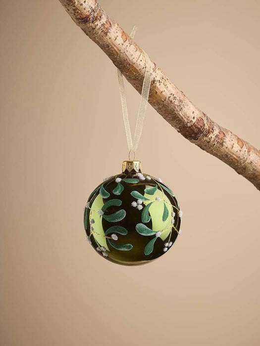 Six Luxury Mistletoe Glass Baubles