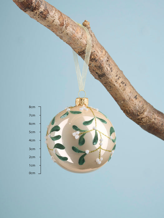 Six Luxury Mistletoe Glass Baubles
