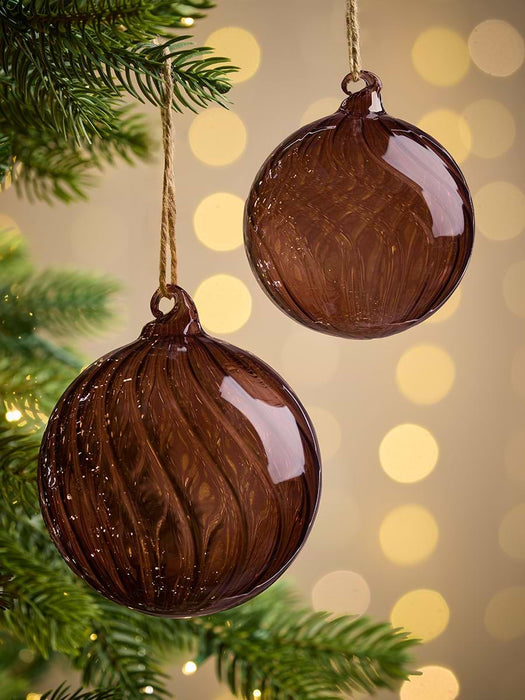 Six Swirl Glass Baubles - Clove - Small