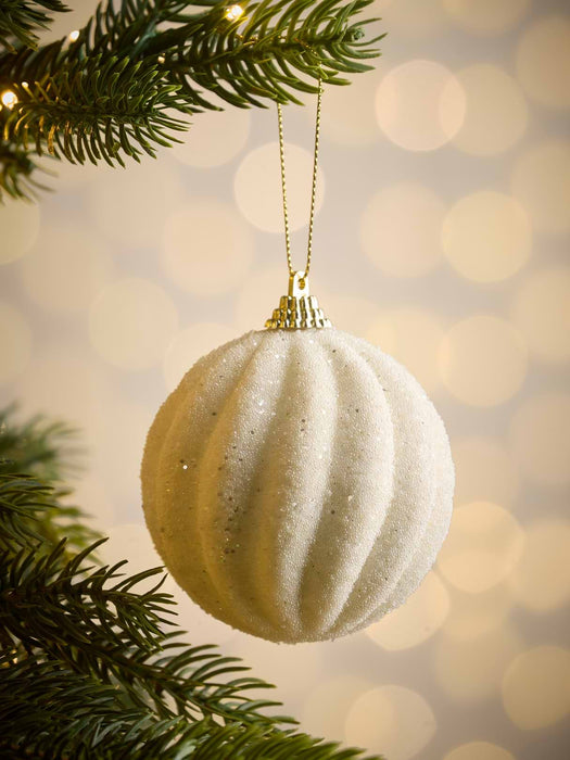 Twelve Glittered Fluted Shatterproof Baubles