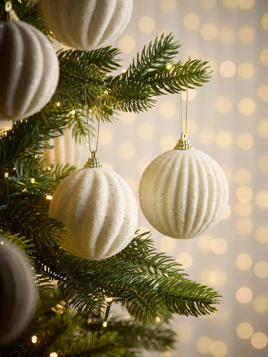 Twelve Glittered Fluted Shatterproof Baubles