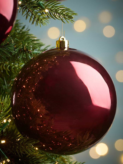 Three Oversized Shatterproof Baubles - Berry Red - 14cm