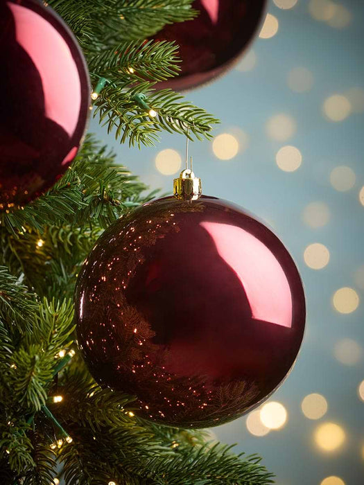 Three Oversized Shatterproof Baubles - Berry Red - 14cm