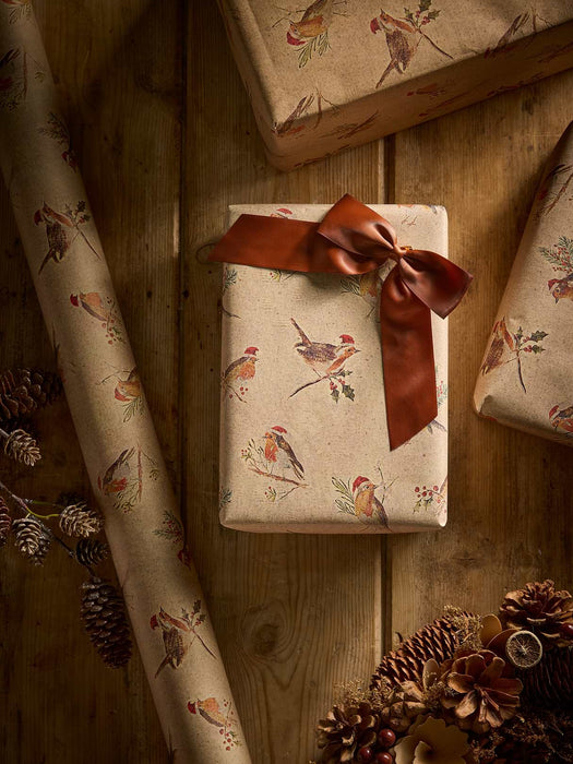 Festive Robins Grass Fibre Wrapping Paper