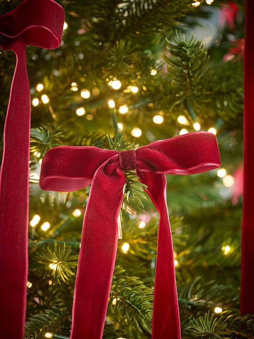Twelve Long Slim Velvet Tree Bows - Berry Red