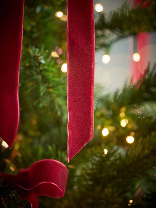 Twelve Long Slim Velvet Tree Bows - Berry Red