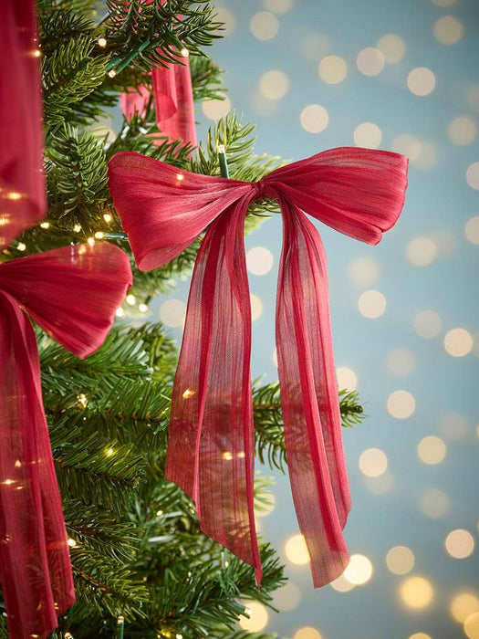 Twelve Gauzy Organza Tree Bows - Berry Red