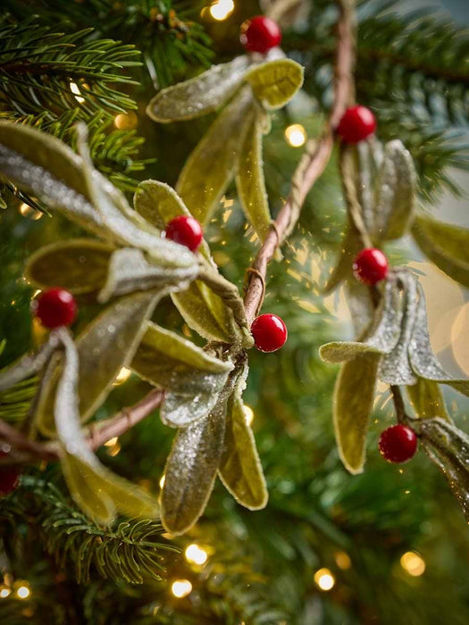 Glittered Mistletoe & Red Berry Garland