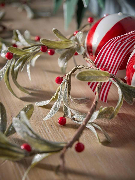 Glittered Mistletoe & Red Berry Garland