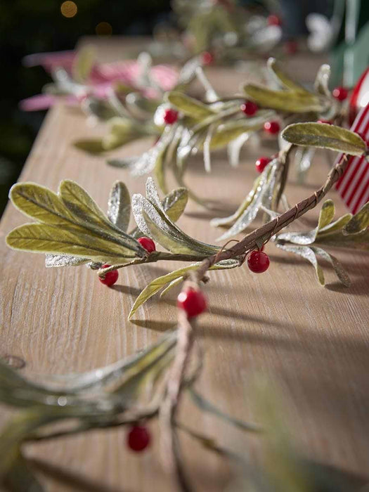 Glittered Mistletoe & Red Berry Garland