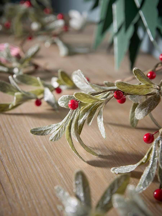 Glittered Mistletoe & Red Berry Garland