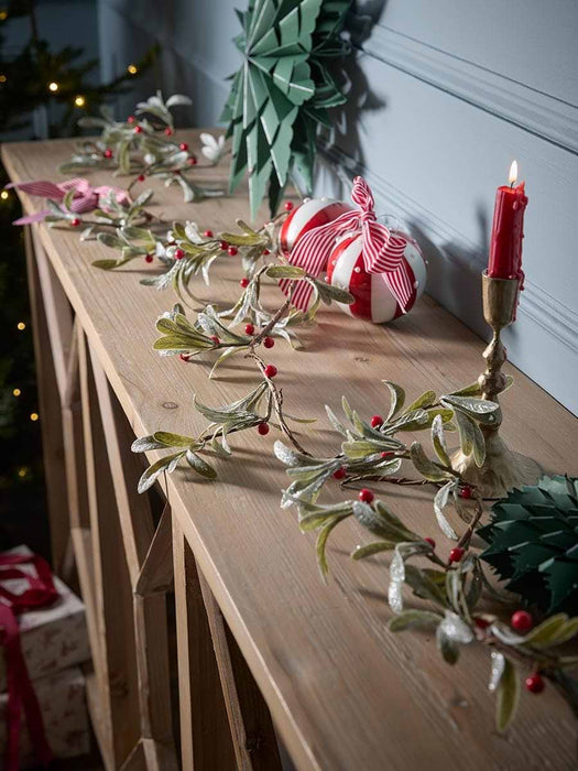 Glittered Mistletoe Red Berry Garland
