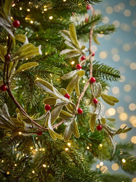 Glittered Mistletoe & Red Berry Garland