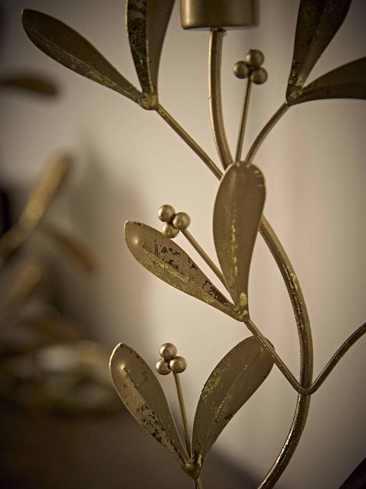 Two Golden Leaf Wreath Candle Holders