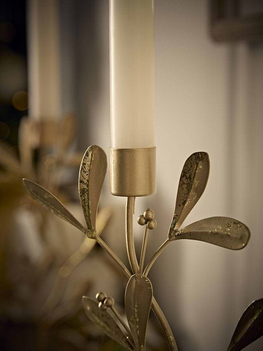 Two Golden Leaf Wreath Candle Holders