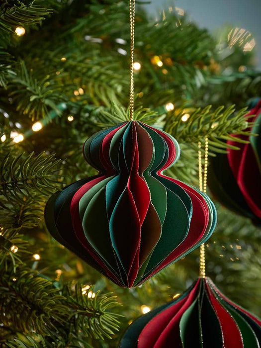 Four Striped Honeycomb Festive Paper Baubles- Multi