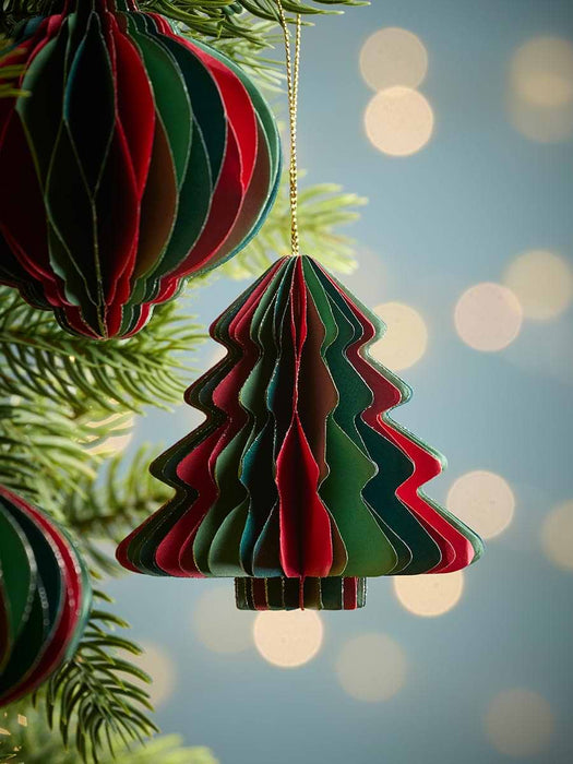Four Striped Honeycomb Festive Paper Baubles- Multi
