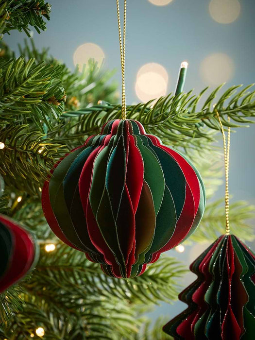 Four Striped Honeycomb Festive Paper Baubles- Multi