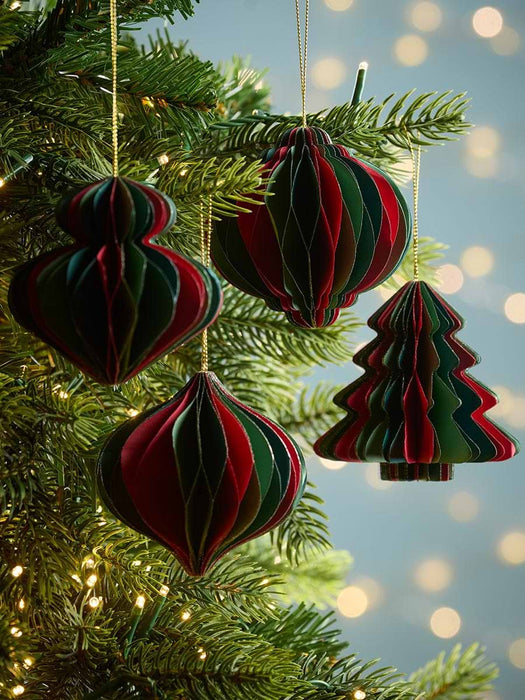 Four Striped Honeycomb Festive Paper Baubles- Multi