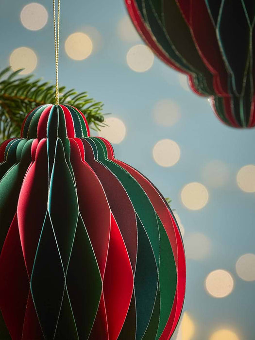 Four Oversized Striped Honeycomb Baubles - Multi