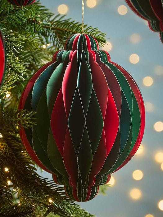 Four Oversized Striped Honeycomb Baubles - Multi