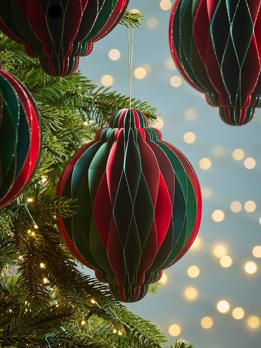 Four Oversized Striped Honeycomb Baubles - Multi
