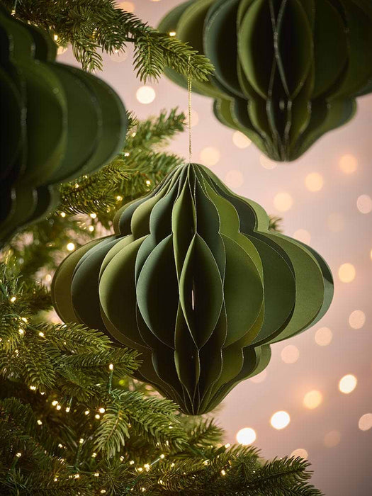 Four Striped Honeycomb Festive Paper Baubles- Green