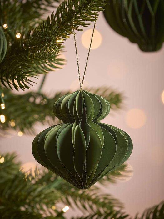 Four Striped Honeycomb Festive Paper Baubles- Green