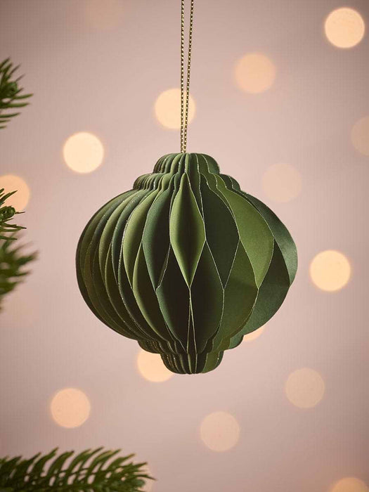 Four Striped Honeycomb Festive Paper Baubles- Green