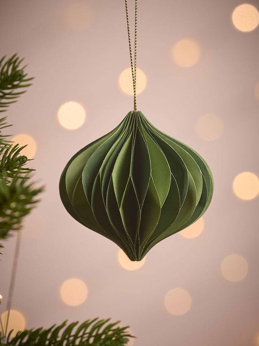 Four Striped Honeycomb Festive Paper Baubles- Green