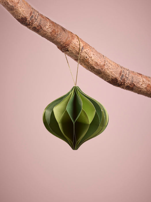 Four Striped Honeycomb Festive Paper Baubles- Green