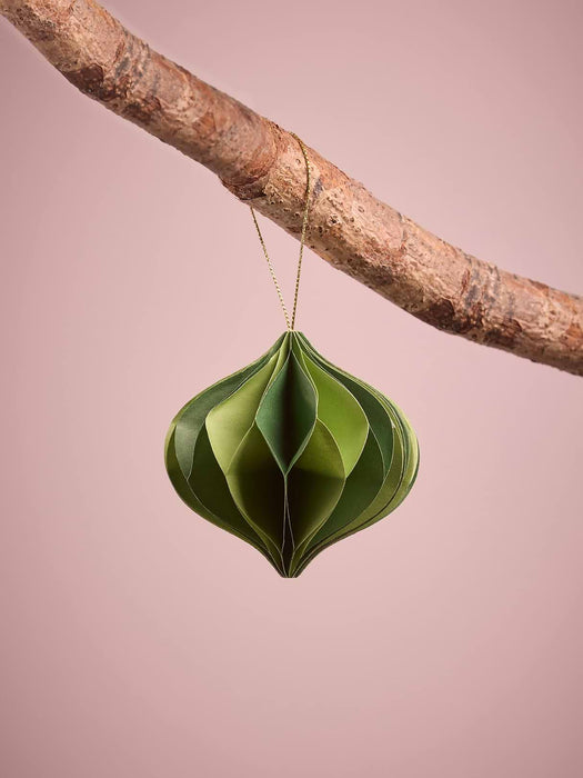 Four Striped Honeycomb Festive Paper Baubles- Green