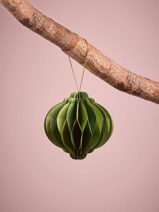 Four Striped Honeycomb Festive Paper Baubles- Green