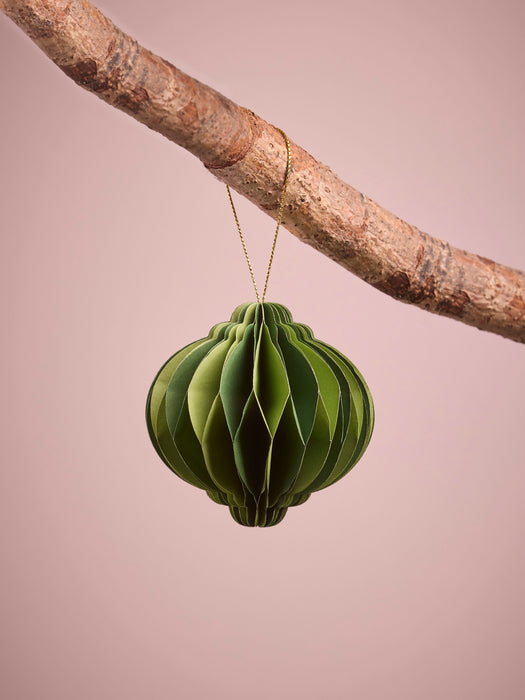 Four Striped Honeycomb Festive Paper Baubles- Green