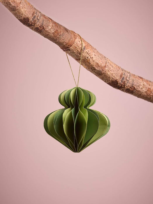 Four Striped Honeycomb Festive Paper Baubles- Green
