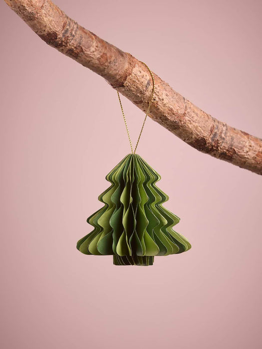 Four Striped Honeycomb Festive Paper Baubles- Green