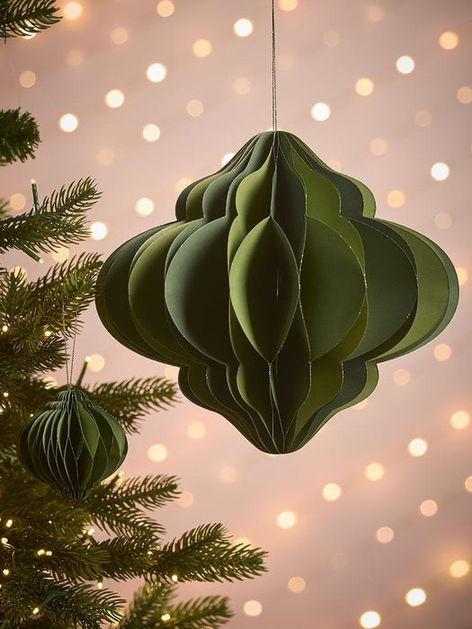 Four Striped Honeycomb Festive Paper Baubles- Green
