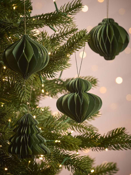 Four Striped Honeycomb Festive Paper Baubles- Green