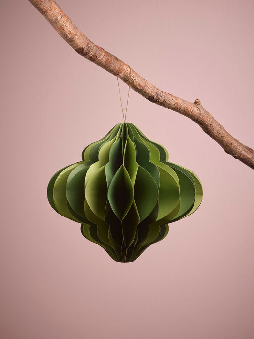 Four Striped Honeycomb Festive Paper Baubles- Green