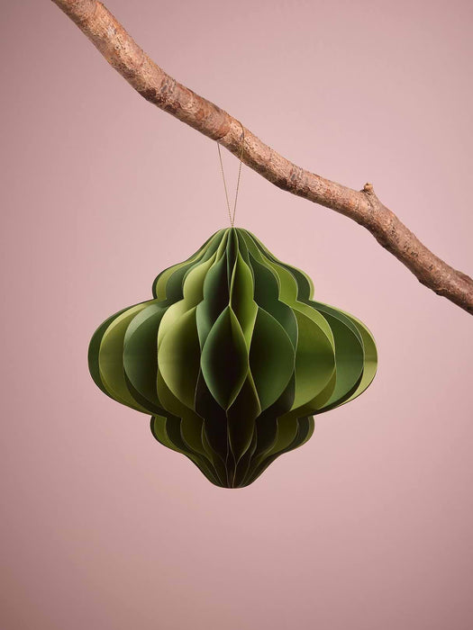 Four Striped Honeycomb Festive Paper Baubles- Green