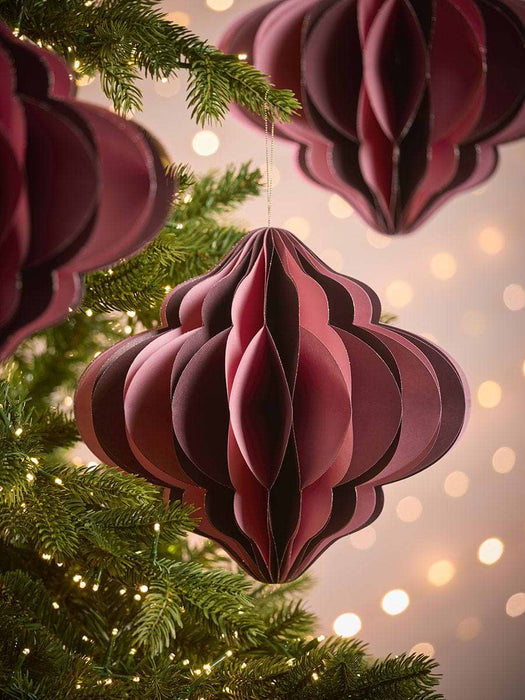 Four Oversized Striped Honeycomb Paper Baubles - Pink