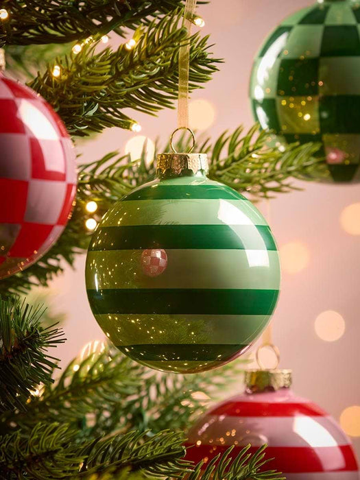 Four Festive Jolly Glass Baubles