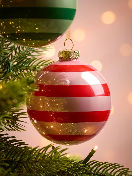 Four Festive Jolly Glass Baubles