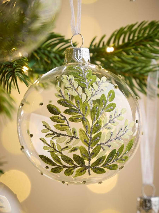 Six Luxury Leaf Print Glass Baubles