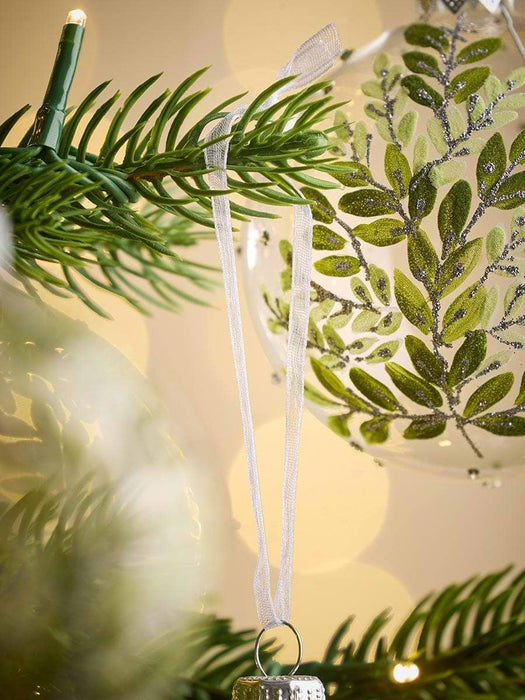 Six Luxury Leaf Print Glass Baubles